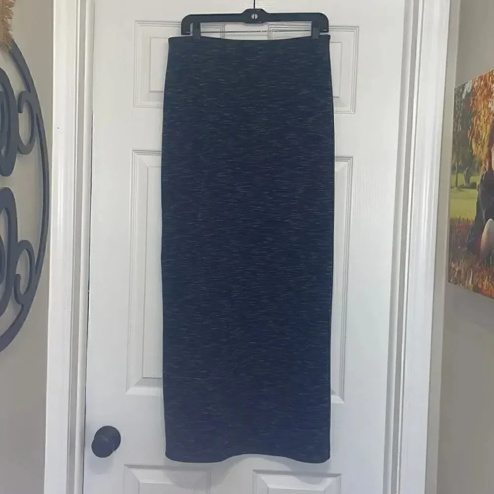 Free People Navy & White Space Dye Long Pencil Skirt with zippered slit